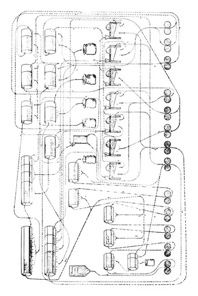 Diagrama Detallado Del Mercado Racionalmente Moler Los Cilindros Ilustración Grabada — Archivo Imágenes Vectoriales