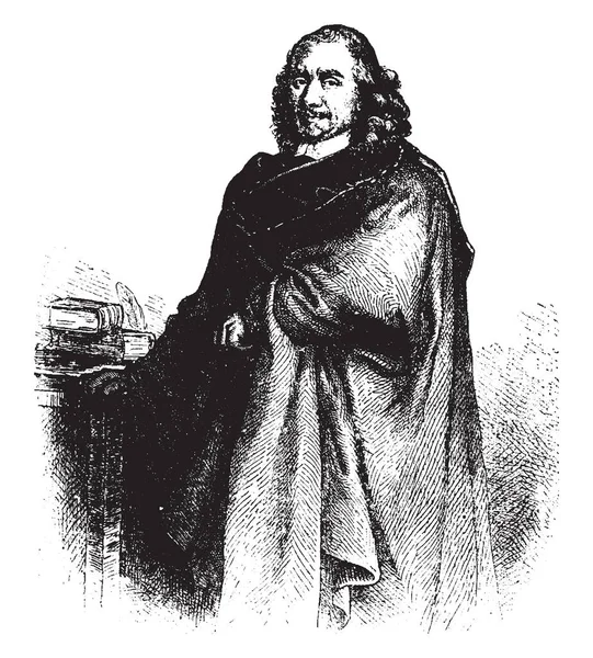科尔内耶 1606 1684 他是法国悲剧家 也是17世纪法国三位伟大的剧作家之一 复古线条绘画或雕刻插图 — 图库矢量图片