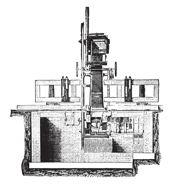 Motosserra Com Carruagem Para Troncos Ilustração Gravada Vintage Enciclopédia Industrial —  Vetores de Stock