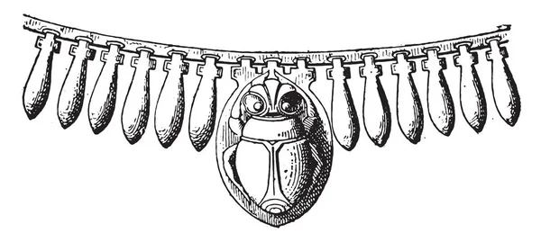 エジプトのネックレスでスカラベ ヴィンテージには 図が刻まれています 古代アンティーク家族 1881 の私生活 — ストックベクタ