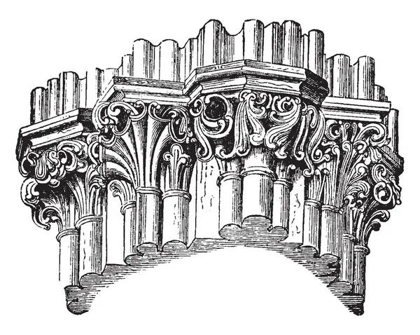 Gebündelte Säule Architektur Kathedrale Säule Brunnen Vintage Linienzeichnung Oder Gravierillustration — Stockvektor