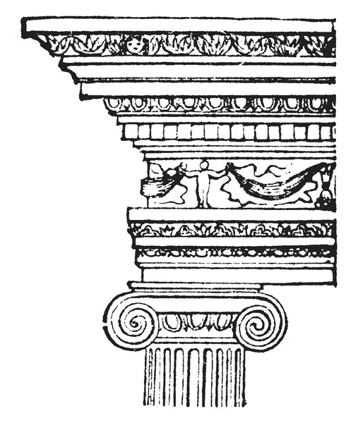 Іонний Порядку Століття Архітектура Класика Іонні Vintage Штриховий Малюнок Або — стоковий вектор