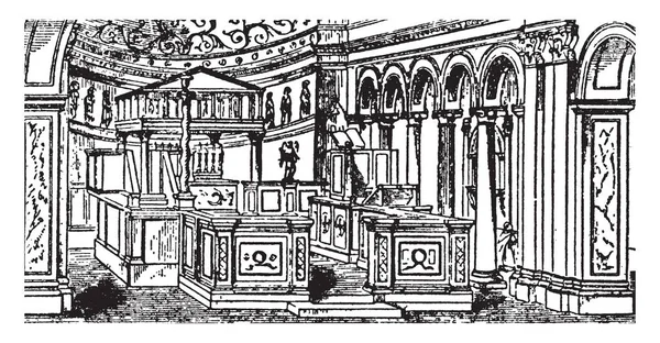 クレメンテ ローマ建築 ブリタニカ百科事典 ビンテージの線の描画や彫刻図の内部 — ストックベクタ