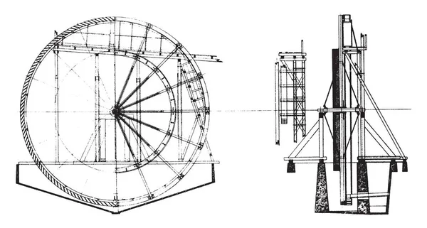 Illustration Represents Tailings Wheel Which Completed Foot Diameter Sand Tailings — Stock Vector