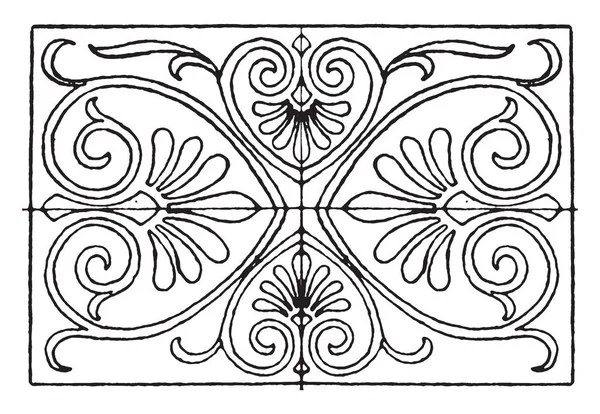 Greek Oblong Panel Has Strict Palmette Decoration Vintage Line Drawing — Stock Vector