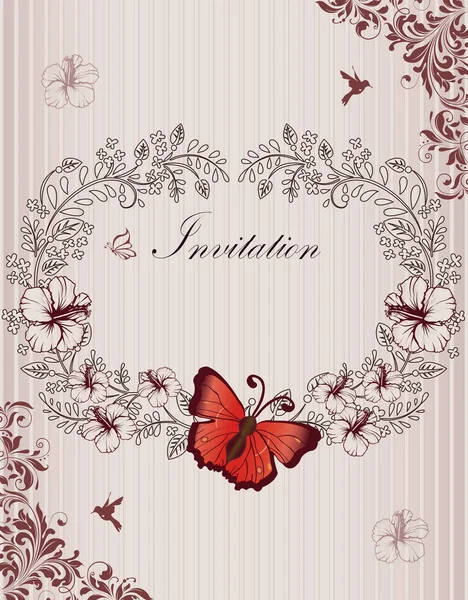 Vintage Invitation Card Ornate Elegant Retro Abstract Floral Design Reddish — Stock Vector