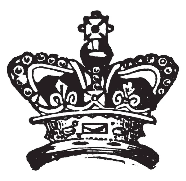 Royal Crown Uma Capa Desenho Linha Vintage Gravura Ilustração — Vetor de Stock