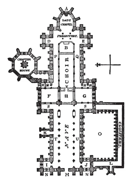 Catedral Wells Transepto Oriental Menor Una Puerta Principal Occidental Trazado — Vector de stock