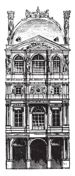 Pavillon Louvre Pierre Lescot Vintage Engraved Illustration Industrial Encyclopedia Lami — Stock Vector
