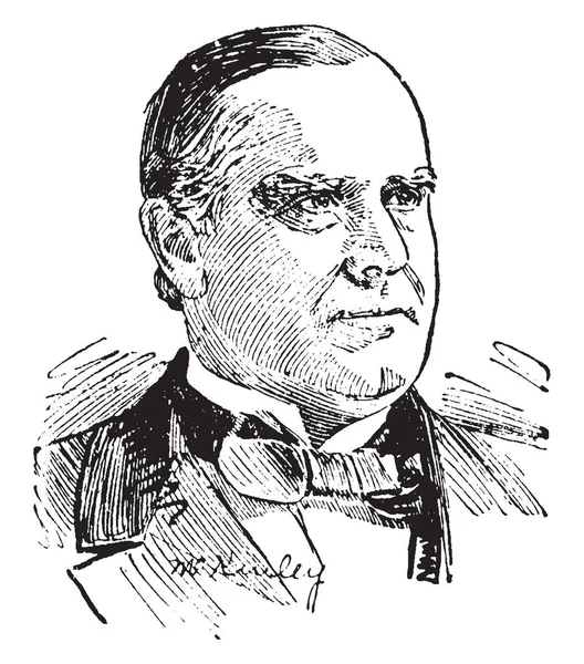 麦金利 1843 1901 他是美国第二十五任总统从1897年到 1901 复古线条画或雕刻插图 — 图库矢量图片