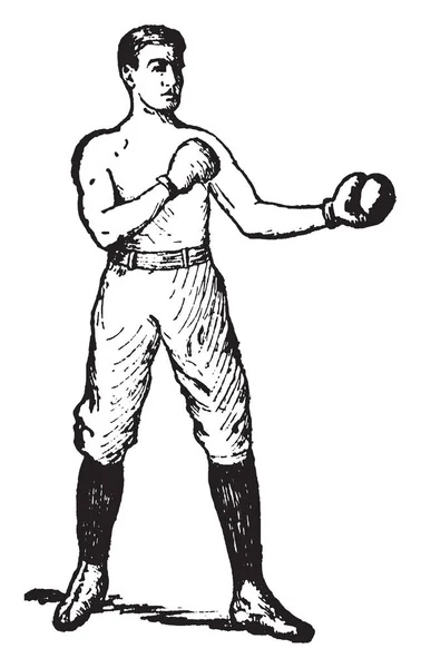 Boxer Iført Beskyttende Handske Vist Angribende Tilstand Vintage Linje Tegning – Stock-vektor