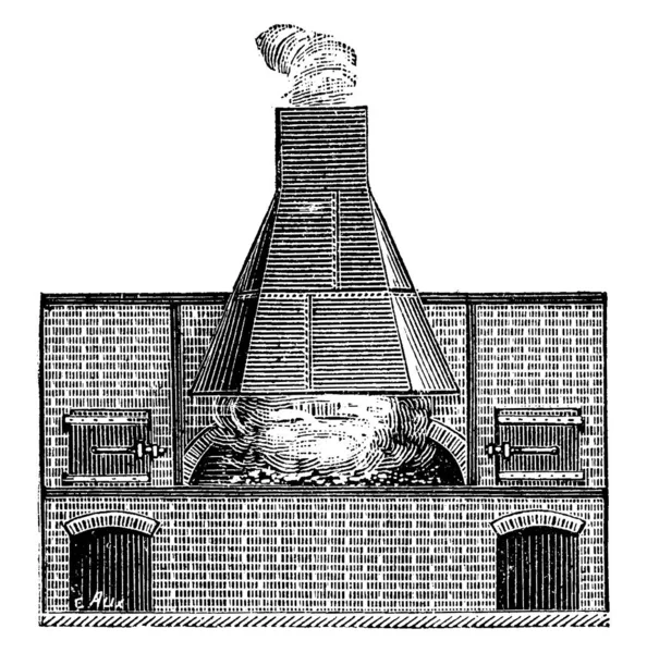 Forno Preparazioni Cenere Potassio Illustrazione Incisa Epoca Enciclopedia Industriale Lami — Vettoriale Stock