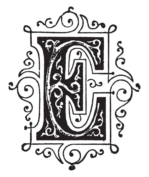 Uma Letra Maiúscula Ornamental Desenho Linha Vintage Gravura Ilustração — Vetor de Stock