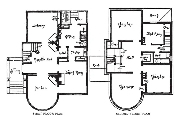 Planos Asbury Floor Casa Três Andares Queen Anne Victorian Estilo — Vetor de Stock