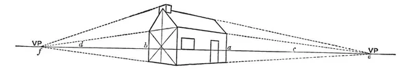Point Sight Artysty Stodole Rysunek Jeden Punkt Zbiegu Naprzeciwko Widza — Wektor stockowy