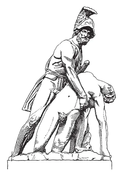 Una Antigua Escultura Menelao Con Cuerpo Patroclo Dibujo Línea Vintage — Archivo Imágenes Vectoriales