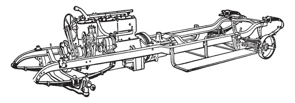 Construire Une Automobile Étape Est Moteur Une Transmission Fixés Cadre — Image vectorielle