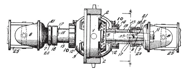 Deze Afbeelding Vertegenwoordigt Functie Van Differentiële Gearing Vintage Lijntekening Gravure — Stockvector