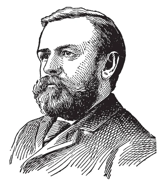 エドワード ベラミー 1850 1898 彼はアメリカの著者と社会主義 彼ユートピア的な小説 見て後方 ビンテージの線描画や彫刻イラストで有名です — ストックベクタ