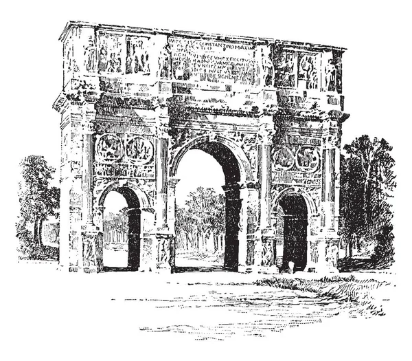 Arch Konstantin Zafer Takı Roma Colosseum Palatine Tepesi Vintage Çizgi — Stok Vektör