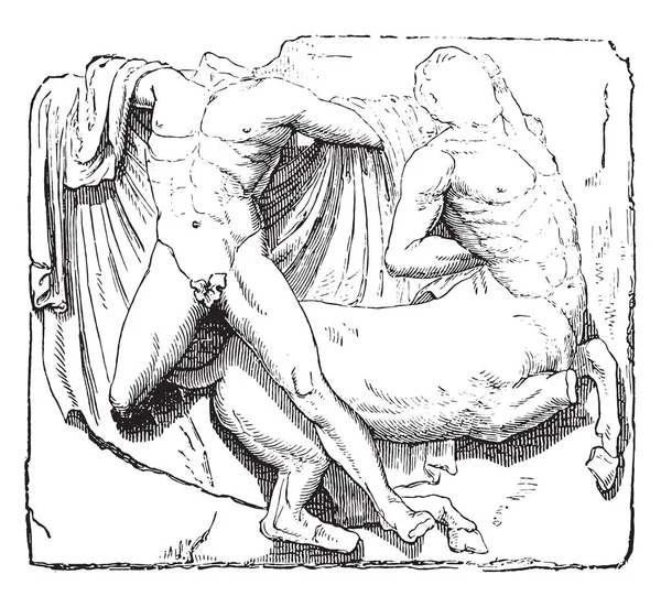 Theseus Minotaur Metope Parthenon Ilustración Grabada Vintage Enciclopedia Industrial Lami — Vector de stock