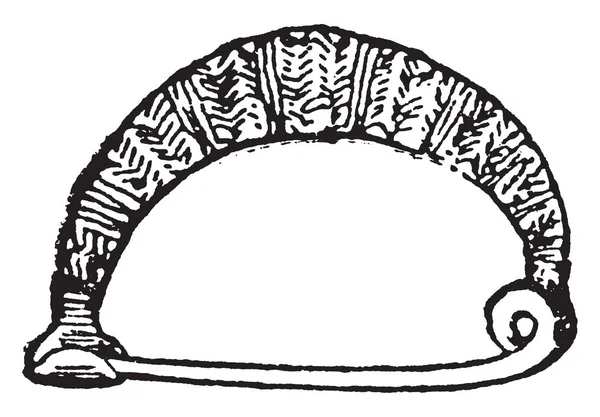 Брошь Форме Фибулы Пиявки Рисунок Винтажной Линии Гравировка — стоковый вектор