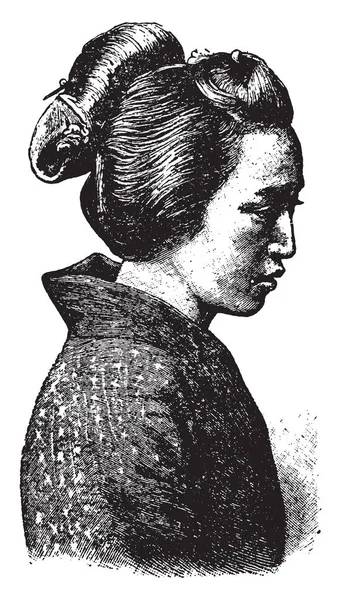 Japanese Girl Vintage Line Drawing Engraving Illustration — Stock Vector