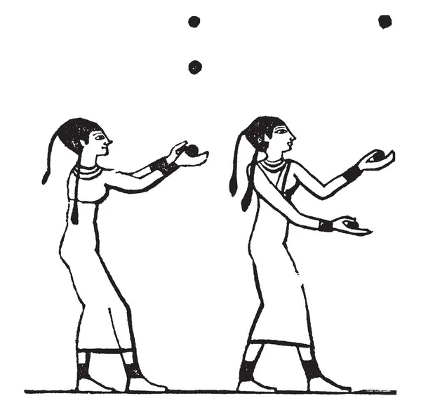 Nesta Imagem Duas Meninas Egípcias Estão Brincando Com Bolas Desenho —  Vetores de Stock