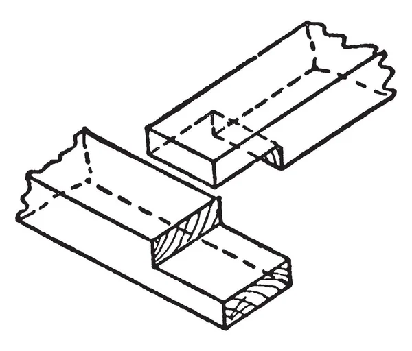 此插图表示用于中间框架 复古线条绘制或雕刻插图的一半的关节 — 图库矢量图片