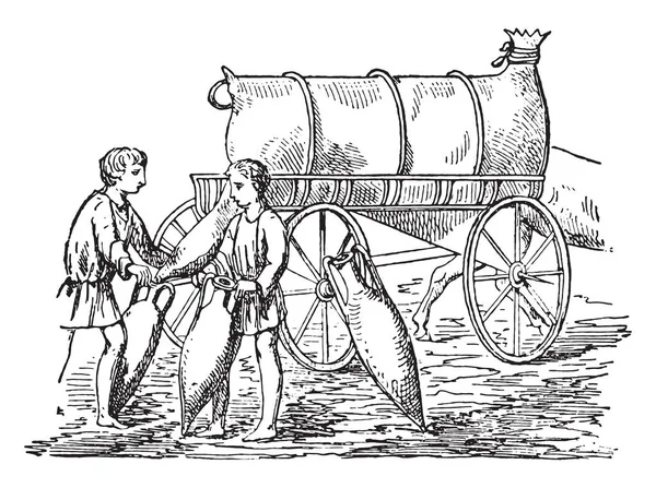 Oil placed in the amphorae, vintage engraved illustration