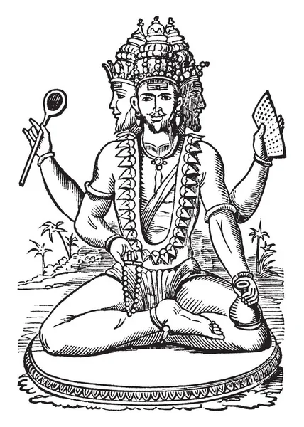 Una Estatua Brahma Una Orilla Dibujo Línea Vintage Ilustración Grabado — Archivo Imágenes Vectoriales