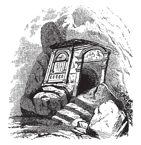 Hrobka Antient Kameny Ptera Governorate Jordánsko Vintage Kreslení Čar Nebo — Stockový vektor