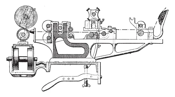 Gummi Trägersystem Lebensmittelzylinder Gravierte Illustration Industrieenzyklopädie Lami 1875 — Stockvektor