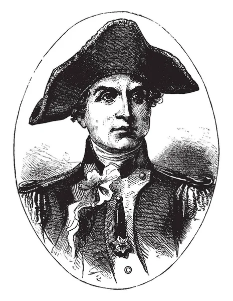 ポール ジョーンズ 1747 1792 彼はアメリカの革命的な戦争 アメリカ海軍 ビンテージ ライン図面やイラストを彫刻の父として有名なアメリカ合衆国最初有名な海軍司令官 — ストックベクタ