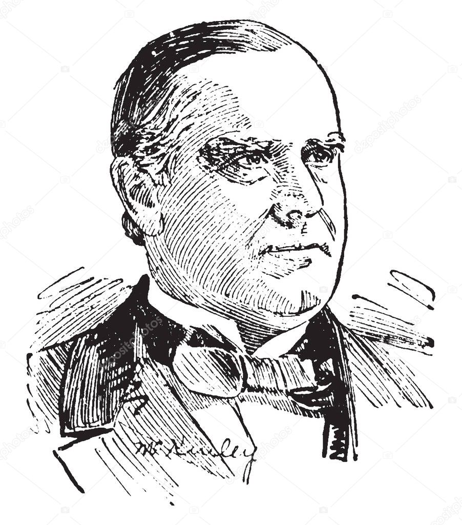William McKinley, 1843-1901, he was the 25th president of the United States from 1897 to 1901, vintage line drawing or engraving illustration