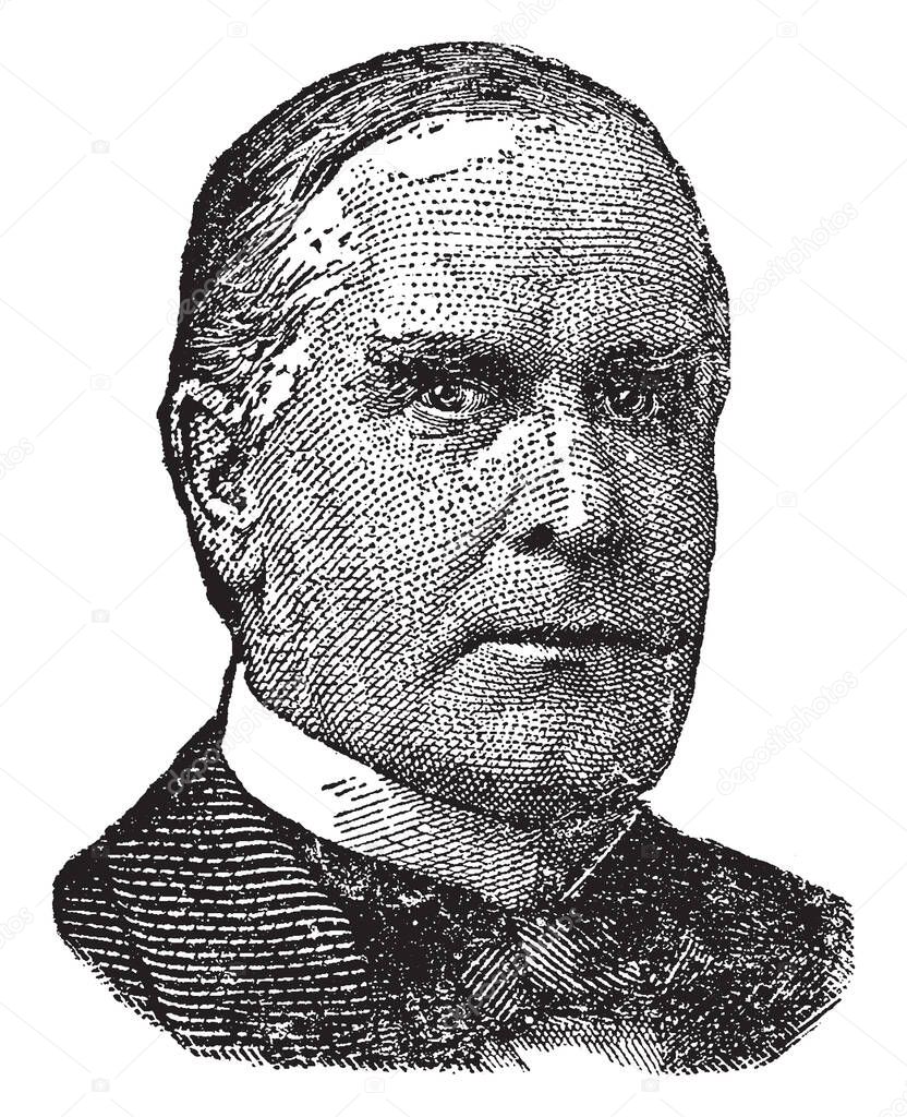 William McKinley, 1843-1901, he was the 25th president of the United States from 1897 to 1901, vintage line drawing or engraving illustration
