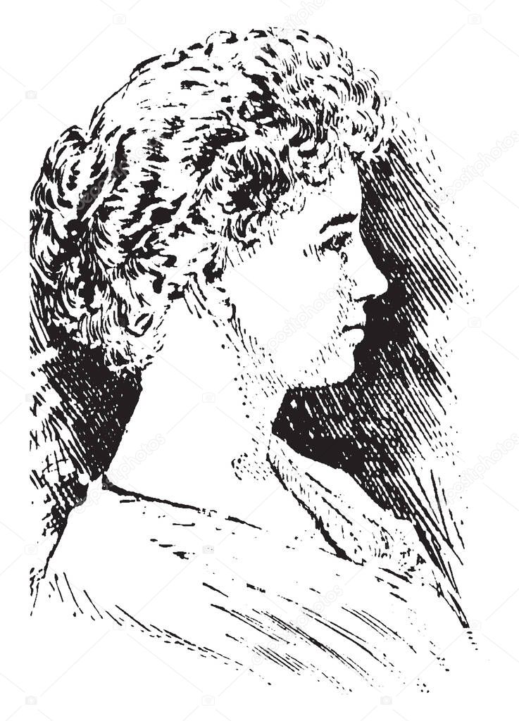 Helen Keller, 1880-1968, she was an American author, political activist, lecturer, and the first deaf-blind person to earn a bachelor of arts degree, vintage line drawing or engraving illustration