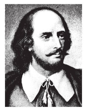 William Shakespeare, İngiliz şair, oyun yazarı, aktör ve İngilizce dilinde, İngiltere nin Milli şair ve Sheakespeare, vintage çizgi çizme veya oyma illüstrasyon ünlü en iyi yazarı o 1564-1616, oldu