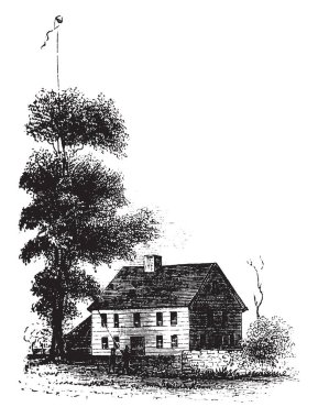 Alden Tavern Site Lübnan, Connecticut Kaptan Alden, vintage çizgi çizme veya oyma illüstrasyon sahip olduğu tarihi bir sitedir