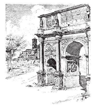 Constantine, Kolezyum ve Palatine tepesi, kemer açıklıklı Via triumphalis vintage çizgi çizme veya oyma illüstrasyon arasında yer alan kemer.