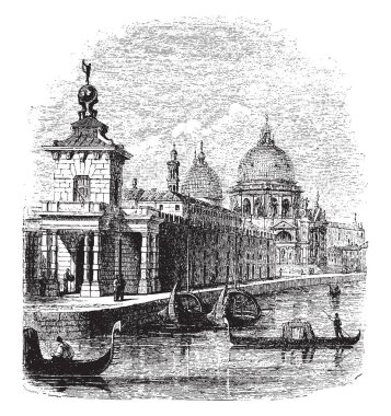 Della Salute kilise ve Custom House, Palladio, Della Salute kilisenin, varil-vaultings ile Yunan haç, bir merkezi kubbe dinlenme, vintage çizgi çizme veya oyma illüstrasyon mimarı ardılları en önemli.