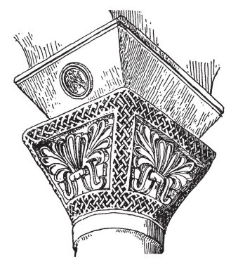Impost kapağı, St. Vitale, interpoze, bahar, araştırmak, Byzantium, vintage çizgi çizme veya oyma illüstrasyon.