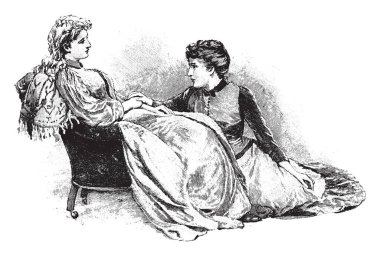 Konuşmak, vintage çizgi çizme veya illüstrasyon oyma iki uzanmanız kadın