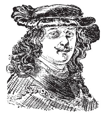 Rembrandt Van Rhyn, 1606-1669, o bir Hollandalı ressam, ressam ve mistik vizyoner, vintage çizgi çizme veya oyma illüstrasyon yapıldı.