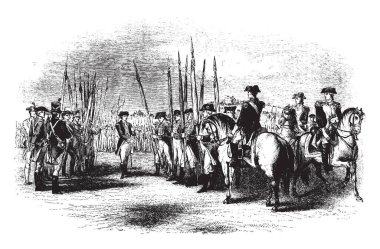 İngiliz Yorktown Virginia, vintage çizgi çizme veya oyma illüstrasyon teslim.