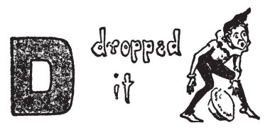 Büyük harf D with, vintage çizgi çizme veya oyma illüstrasyon düştü