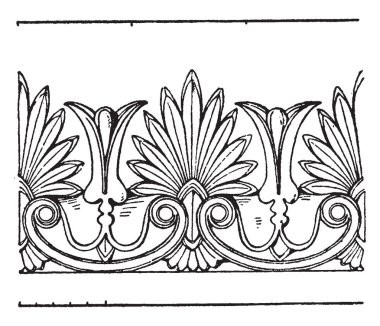 Modern Alman sınırındaki Cresting ridge veya üst çatı, vintage çizgi çizme veya oyma illüstrasyon bulunur.