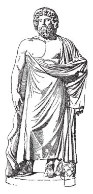 Asklepios - tıp, vintage çizgi çizme veya oyma illüstrasyon Tanrı portresi.