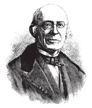 William Lloyd Garrison, 1805-1879, he was a prominent American abolitionist, journalist, suffragist, and social reformer, famous as the editor of the abolitionist newspaper The Liberator, vintage line drawing or engraving illustration clipart