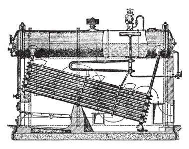 Bu örnekte işlev su tüp kazan, vintage çizgi çizme veya oyma illüstrasyon temsil eder..